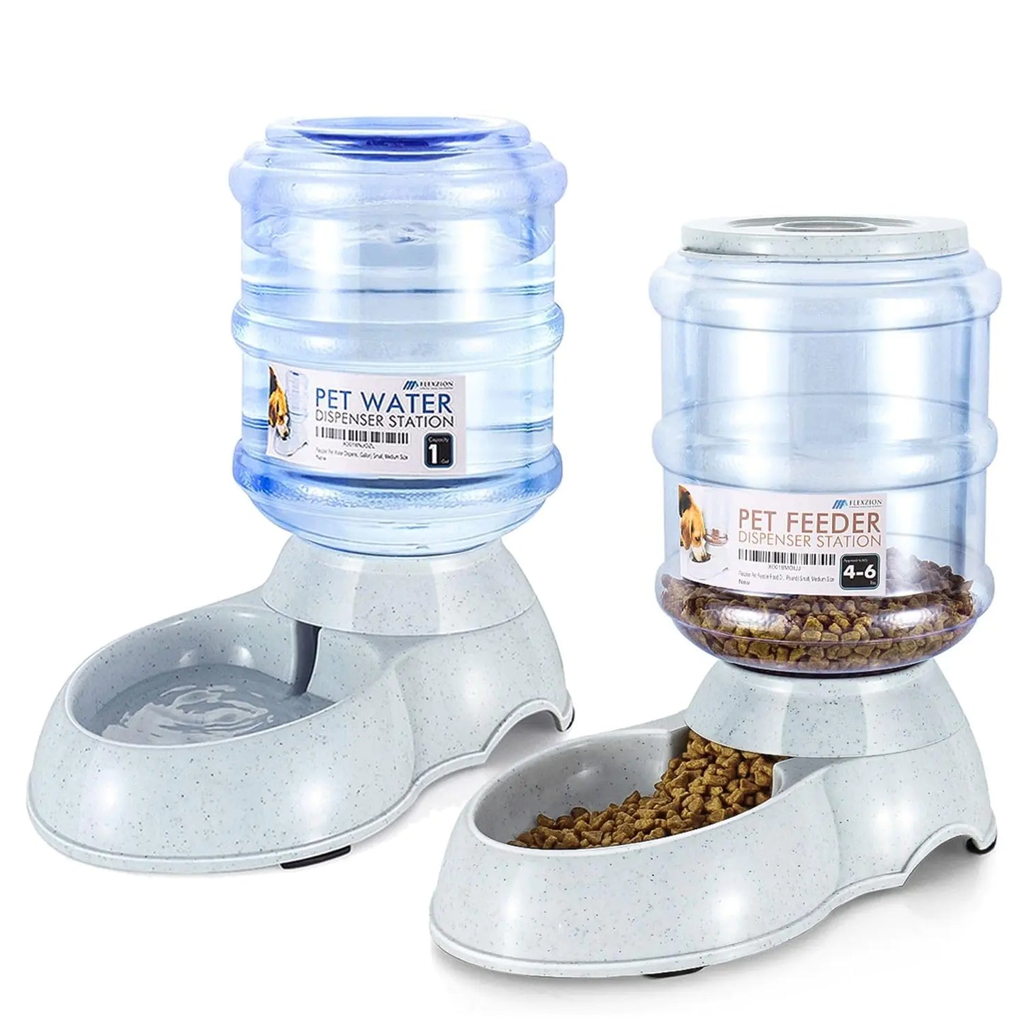 Flexzion Automatic Pet Feeder & Waterer Set of 2