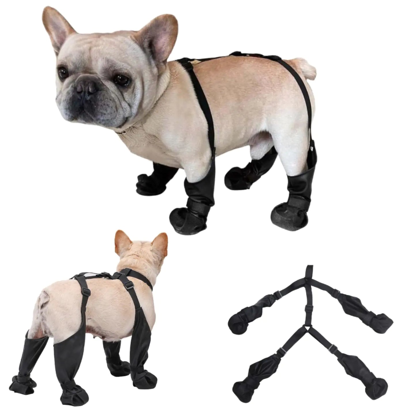 Dog Boots Suspenders Waterproof Anti-Slip Dogs Paw Protectors Pet Shoes for Small Medium Big Dogs Adjustable Anti-Dirt Dog Shoes Suspender Boots for Winter Walking Hiking/Summer Hot Pavement