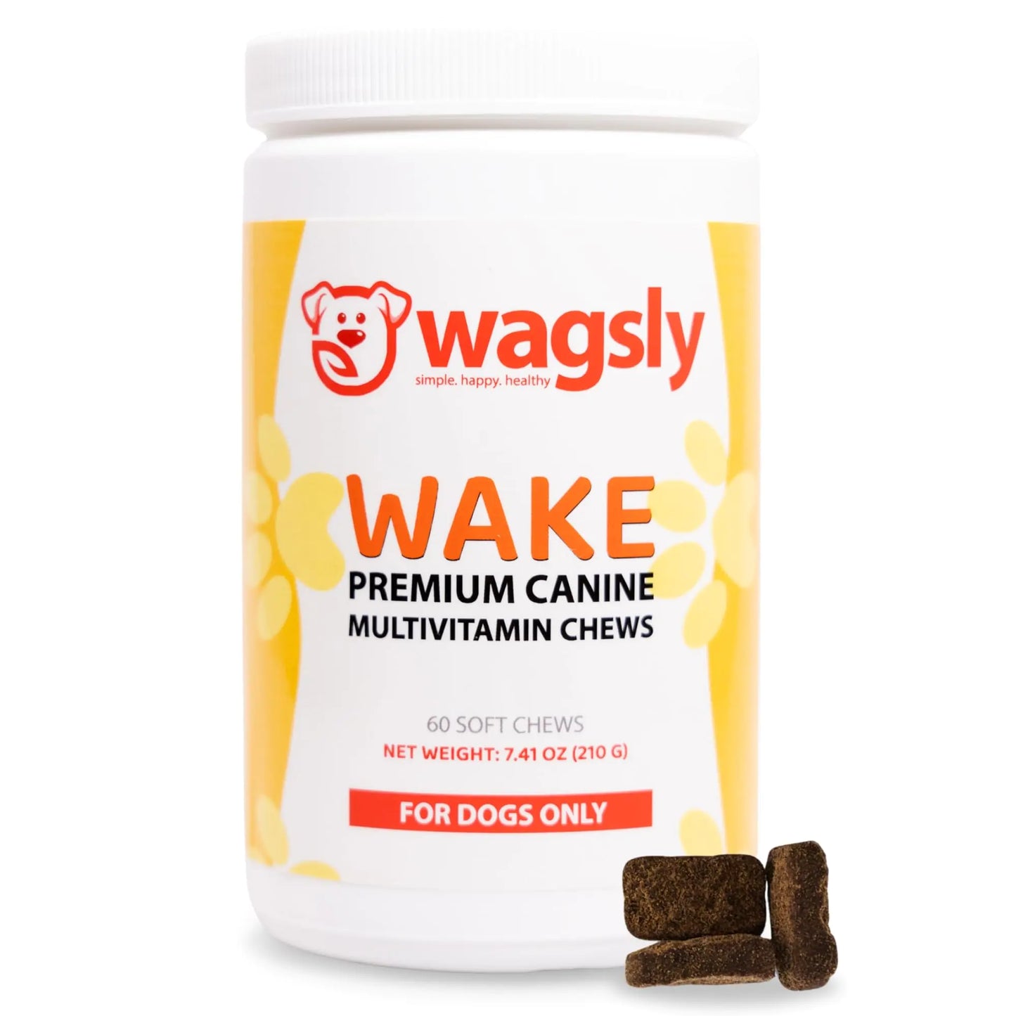 Wagsly Wake - Multivitamin Chews for Dog Health & Happiness Calcium & Phosphorus Vitamins A & D3 Amino Acids and Antioxidants for Energy Metabolic Function and Pet Wellness – 60 Count