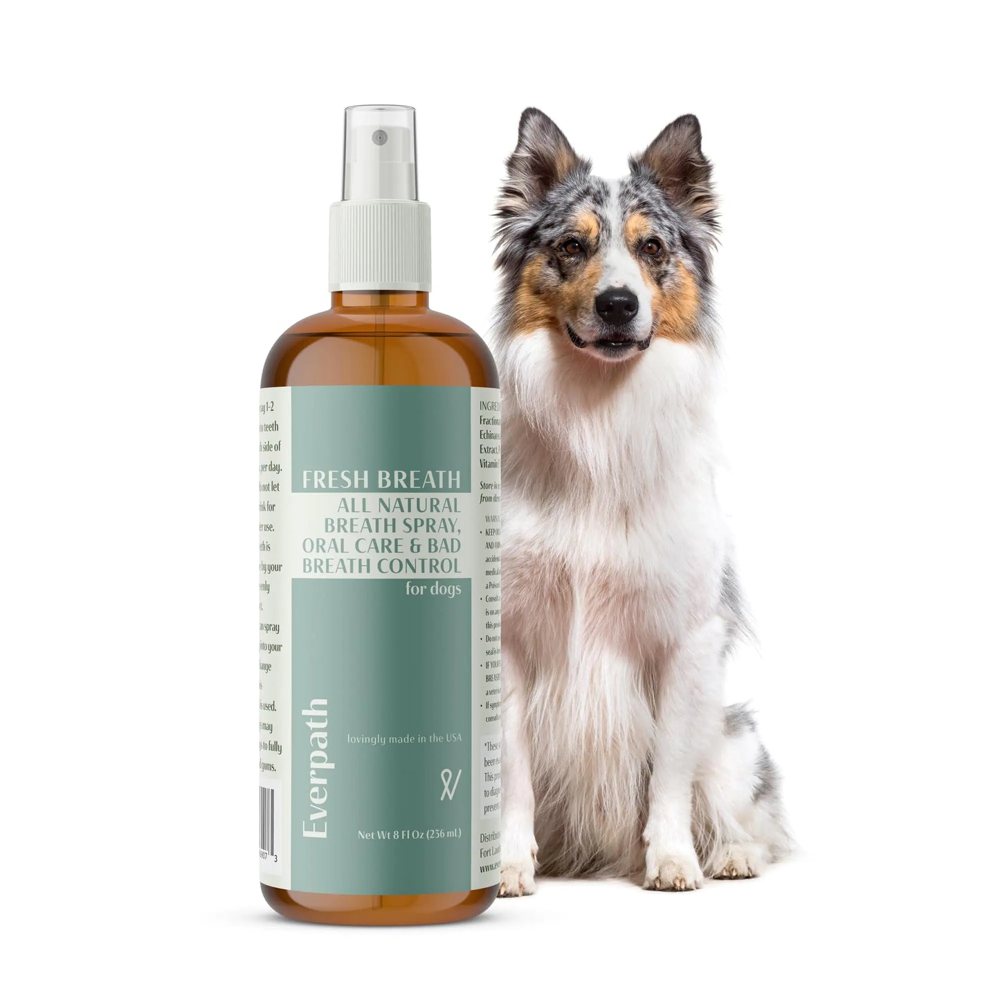 Everpath 2024 Upgraded Pet Fresh Breath Spray - 8 Fluid Ounces/236mls | Made in The USA | Enhances Dental and Gum Wellness | Supports Oral Care and Control Bad Breath | Natural Solution for Pets