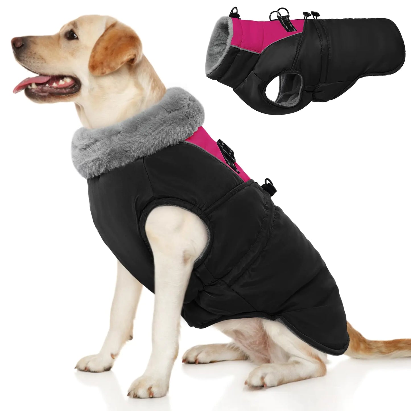 ROZKITCH Dog Jacket for Cold Weather Dog Coat for Autumn Winter with Turtleneck Pet Clothes with Adjustable Buckles Soft Warm Pet Clothing with Reflective Strip for Medium Large Dogs Black M