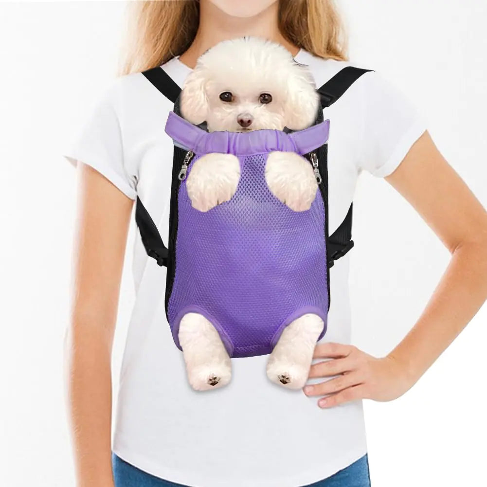 FEimaX Dog Carrier Backpack Pet Legs Out Front Cat Travel Bag Adjustable Puppy Backpacks Carriers Hands-Free for Small Medium Dogs Cats Hiking Traveling Camping Daily Walking (Small Purple)