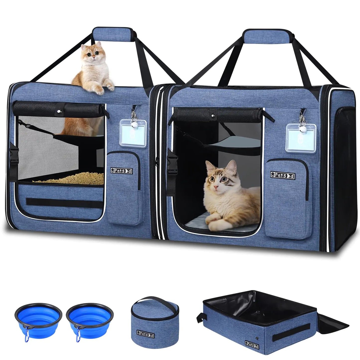 2 in 1 Double Car Travel Carrier with Litter Box